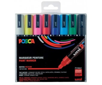 Marker  Uni POSCA 1,8-2,5mm,Medium, STANDARD COLORS, igale pinnale, 8 värvi